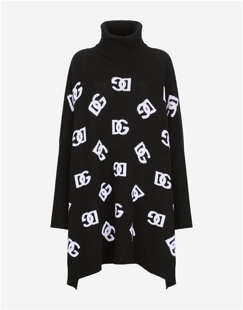 Wool poncho with jacquard DG logo in Print for